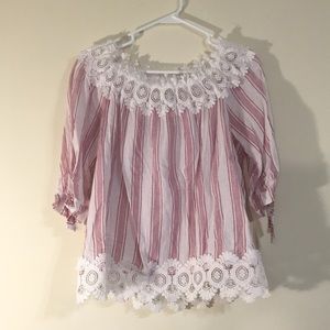 Pink/red and white striped blouse